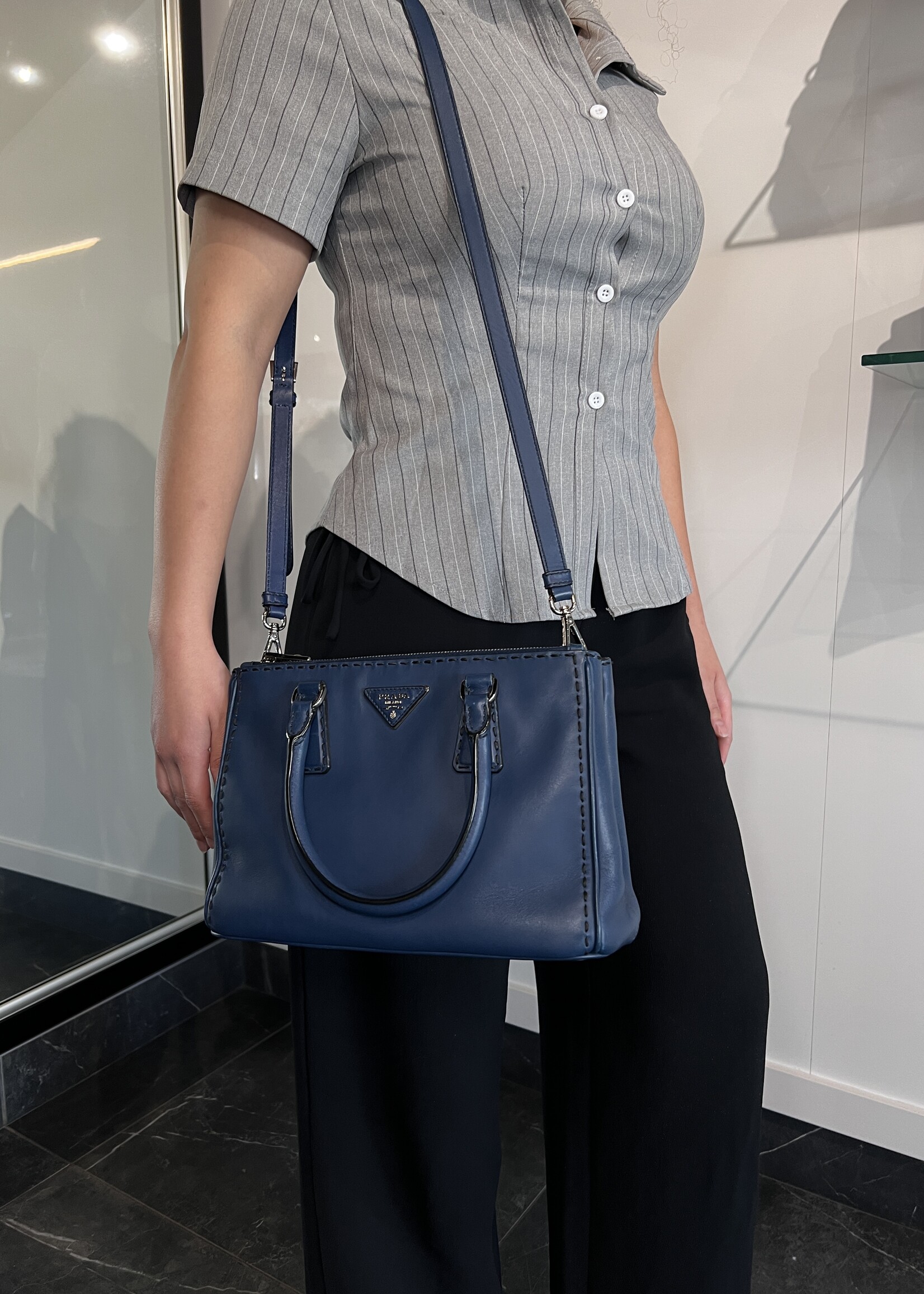 Prada Prada Galleria Bluette Double Zip Tote