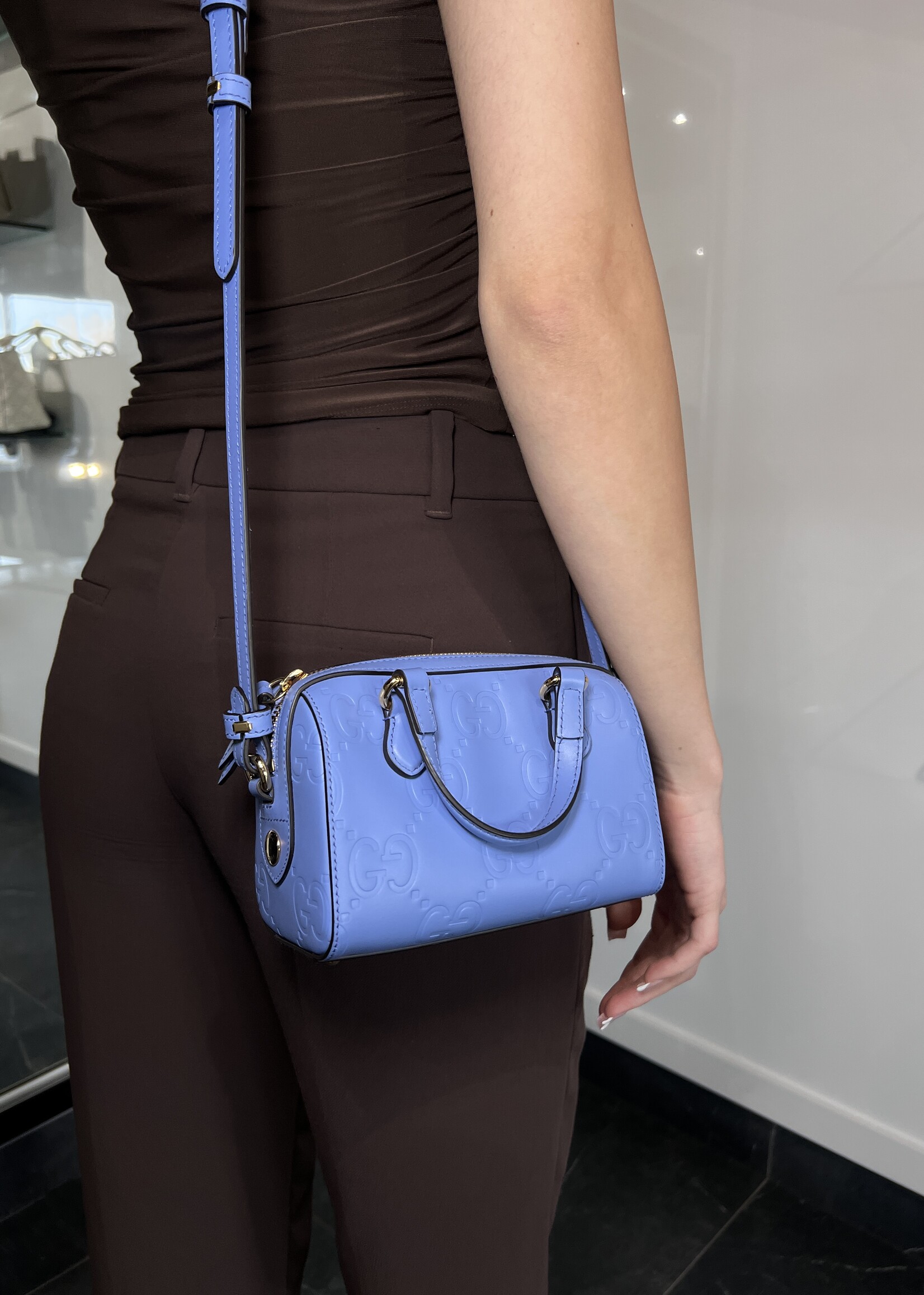 Gucci Gucci Jumbo GG Embossed Leather Mini Top Handle