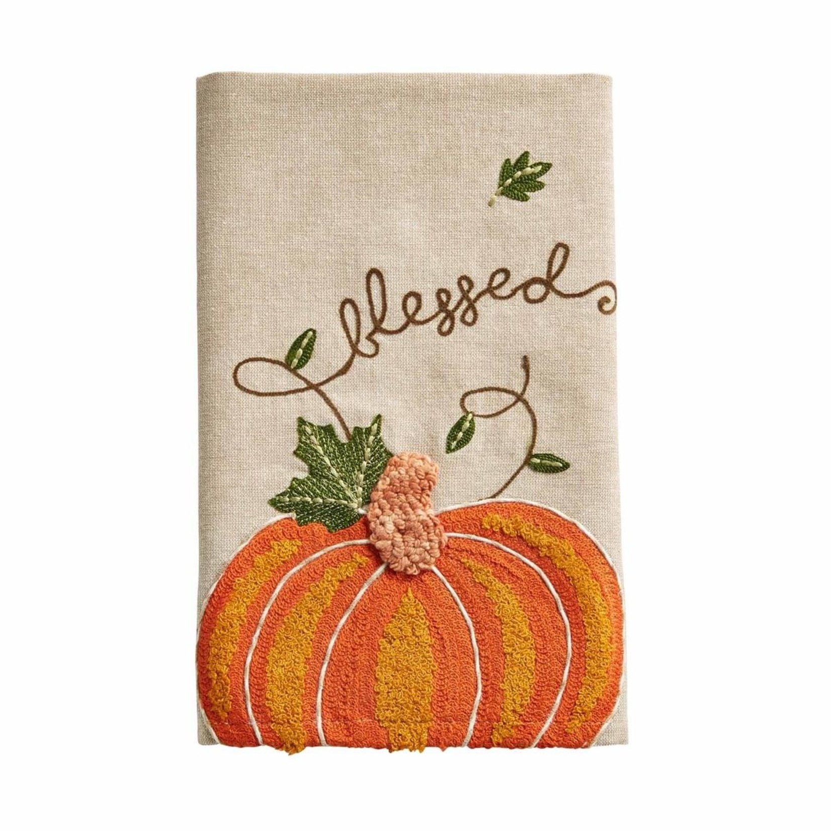 Mud Pie Blessed Embroidered Pumpkin Towel A4124