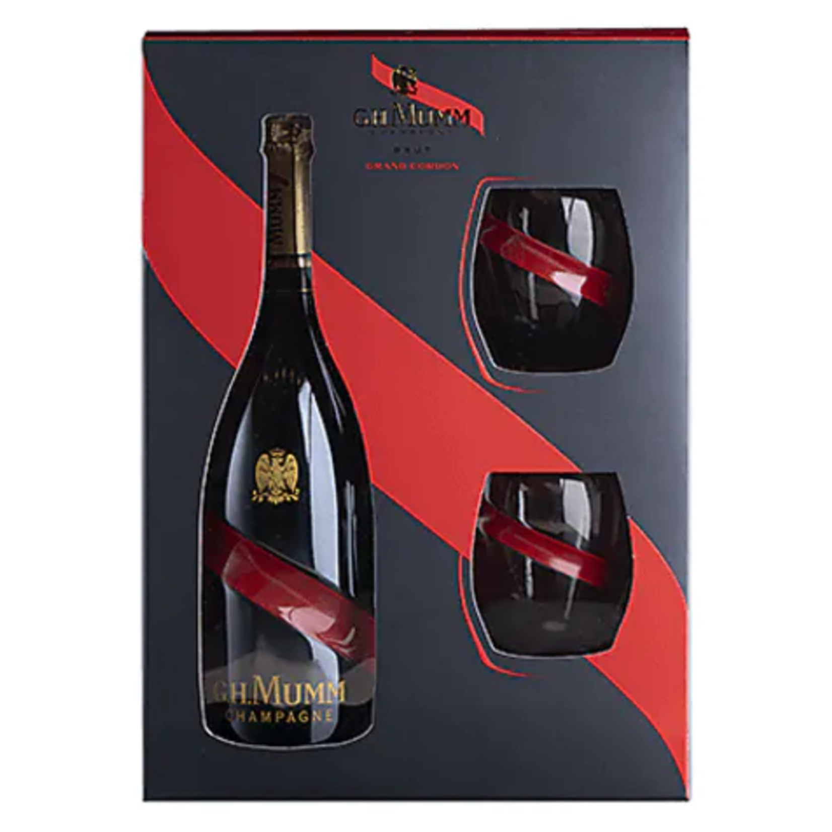 NV, GIFT SET G.H. Mumm Cordon Rouge Brut w/2 Glasses, Champagne, Reims, Champage, France, 12% Alc, CT89 TW90