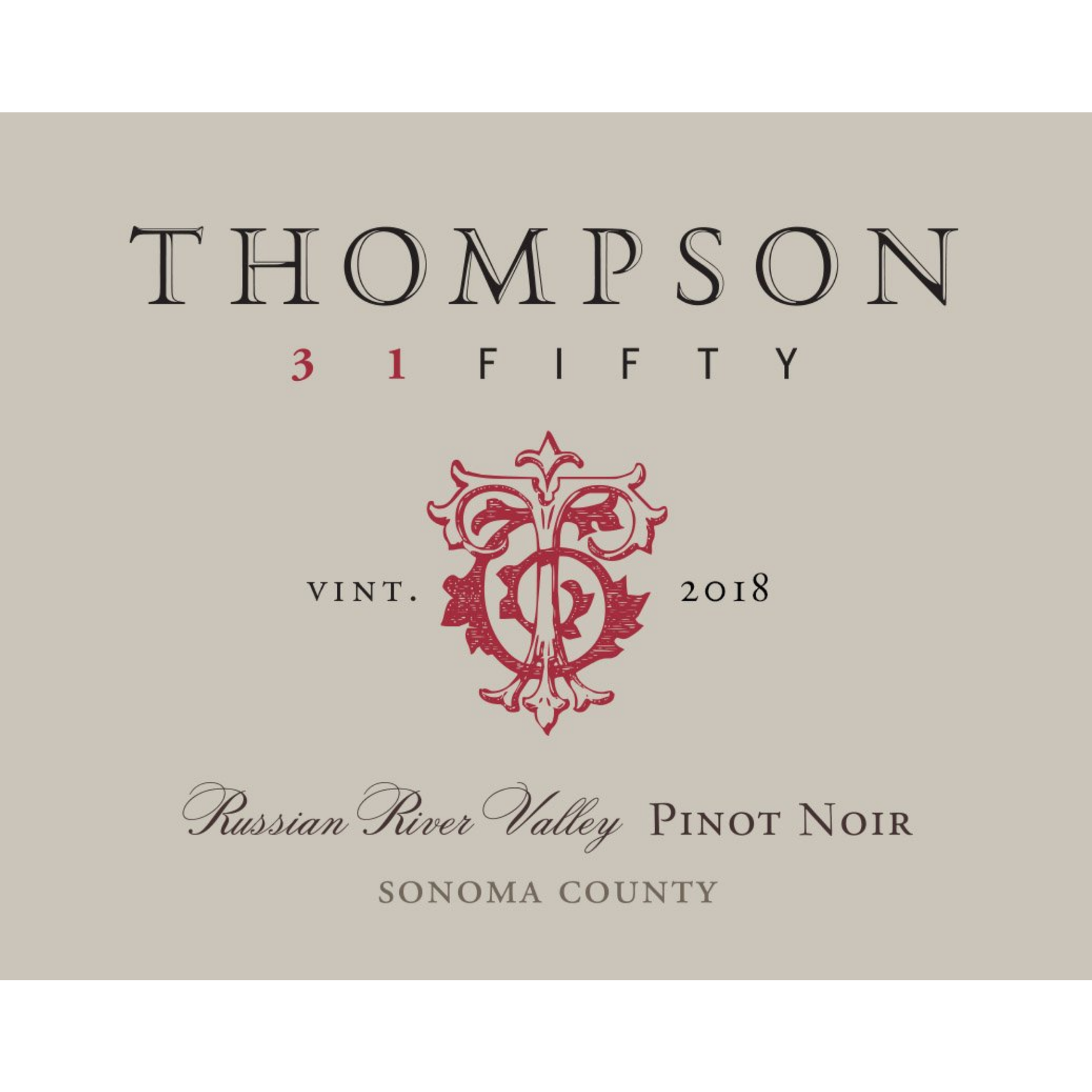 2018, Thompson 31Fifty Pinot, Pinot Noir, Sonoma Coast, Sonoma County, California, 14.8% Alc, CTnr