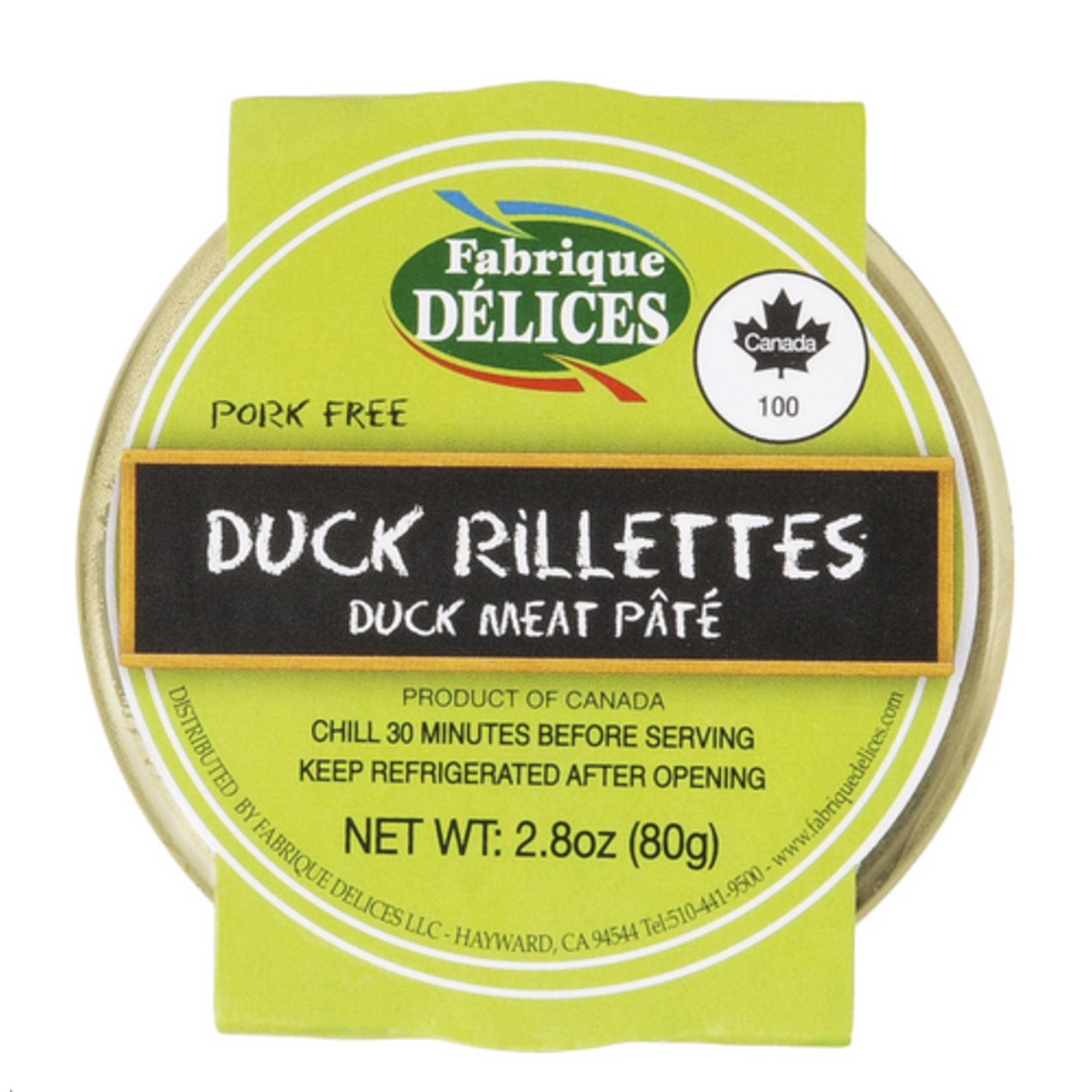 Fabrique Delices ~ Duck Rillettes, Duck Meat Pate, 2.8oz (Pork Free)