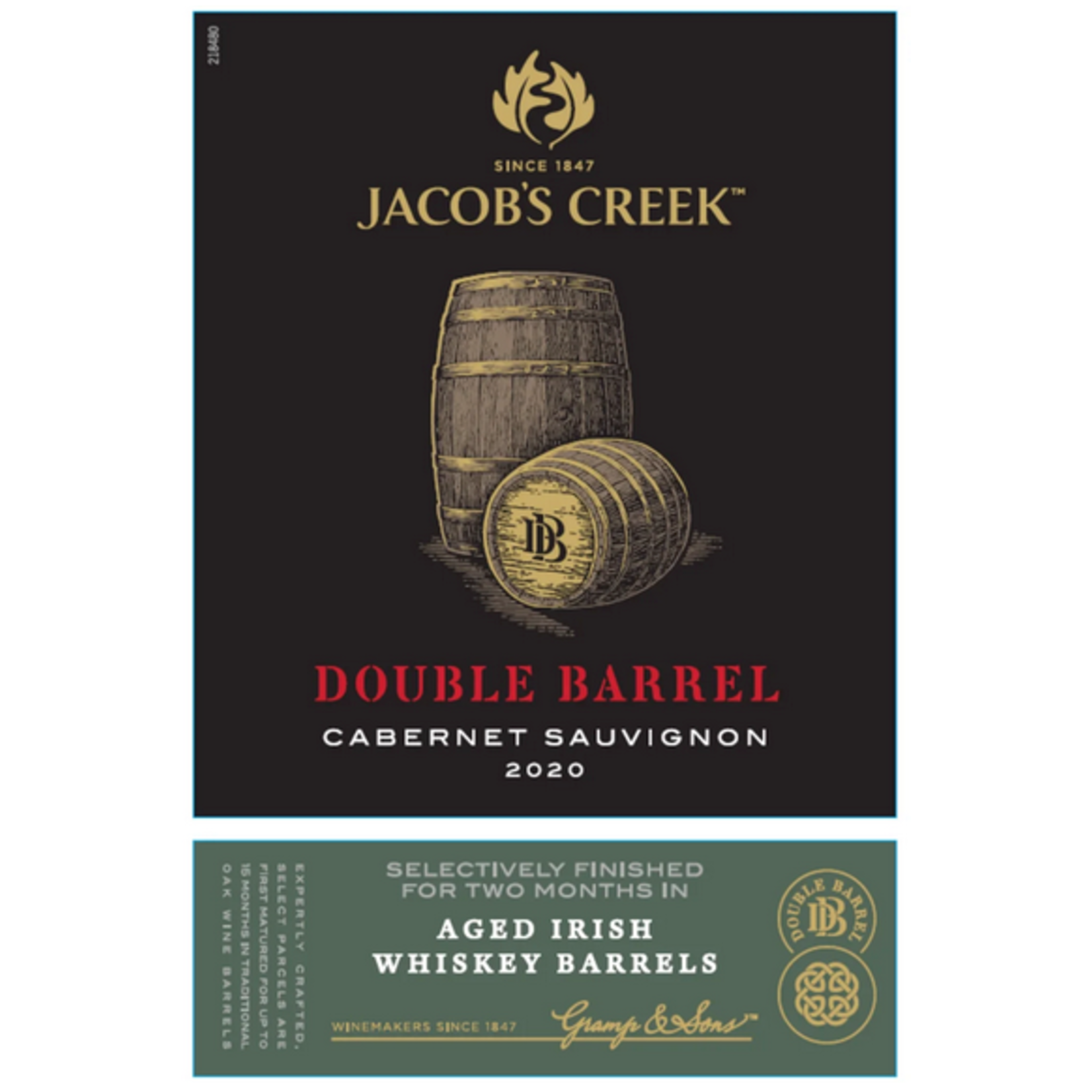 2020, Jacobs Creek Aged Irish Whiskey Double Barrel Aged, Cabernet Sauvignon, Mutli-regional blend,South Australia, Australia,14.0% Alc, CTnr