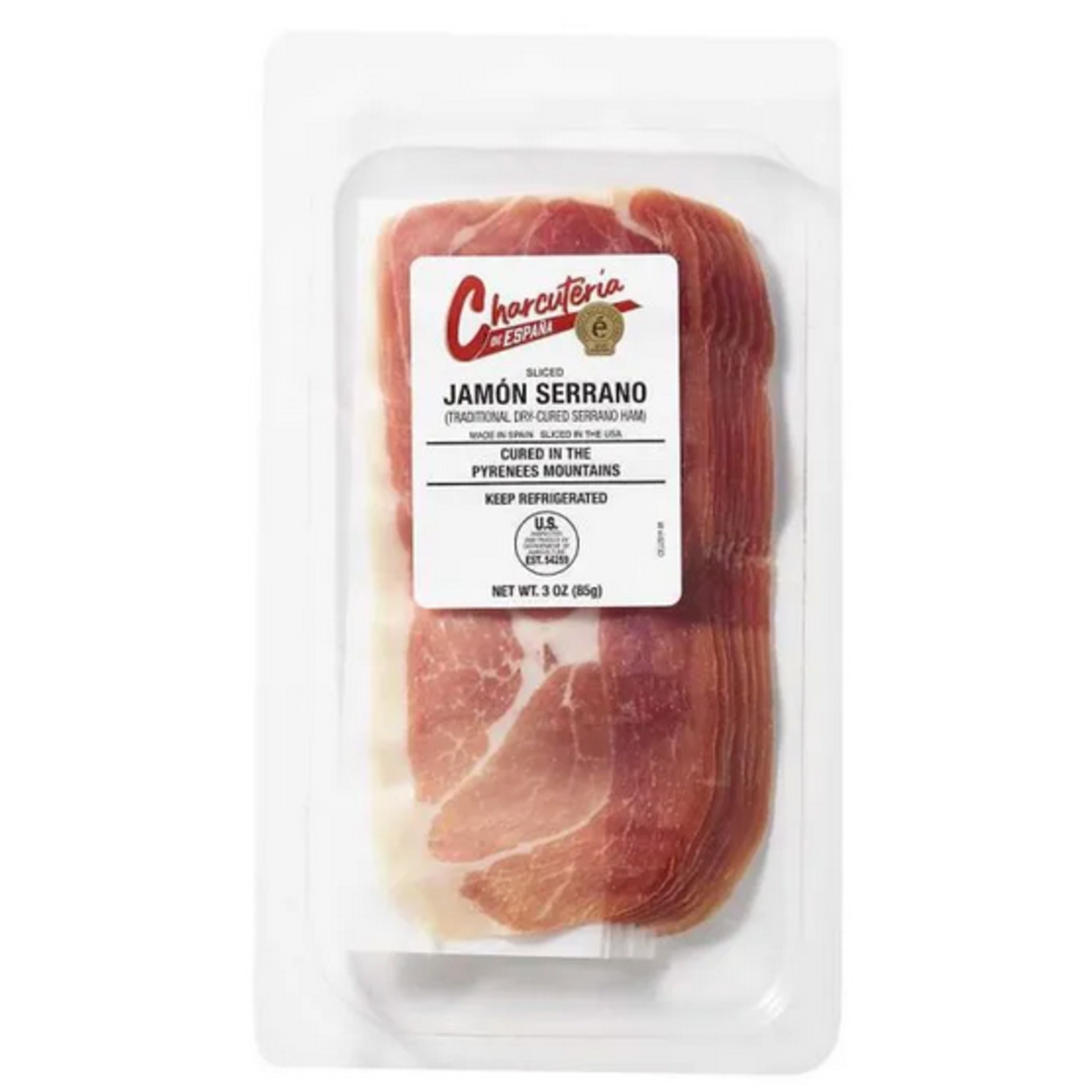 Charcuteria De Espania Sliced Jamon Serrano, Dry Cured in the Pyenees Mountains, 3 oz
