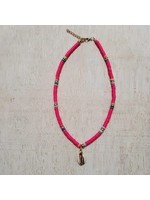 Fuchsia Candy Bead Necklace with Seashell