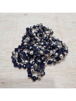 Navy Blue and Silver Long Beaded Necklace