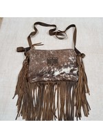 Brown White Cowhide Embellished LV Leather with Fringe Crossbody
