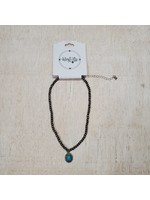 Dainty Navajo Pearl Necklace with Oval Turquoise Pendant