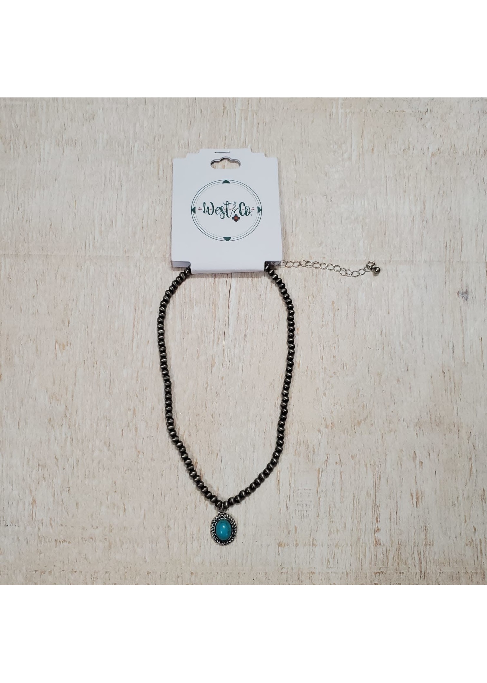 Dainty Navajo Pearl Necklace with Oval Turquoise Pendant