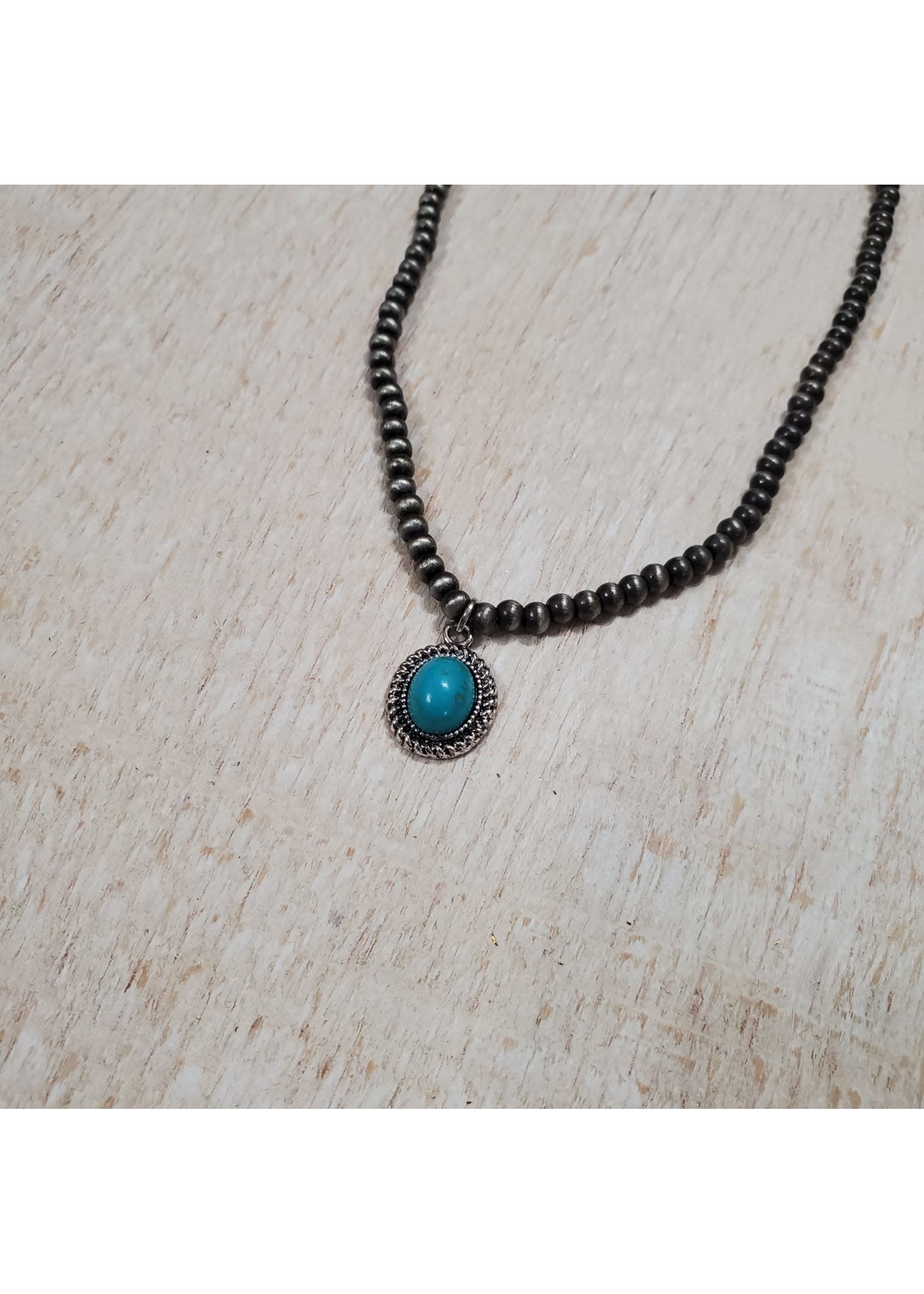 Dainty Navajo Pearl Necklace with Oval Turquoise Pendant