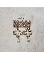 Gold Cross with Pearls Earrings