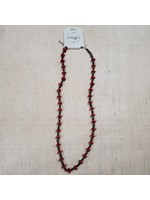 Navajo Pearl Beaded Necklace with Red Disc Accents