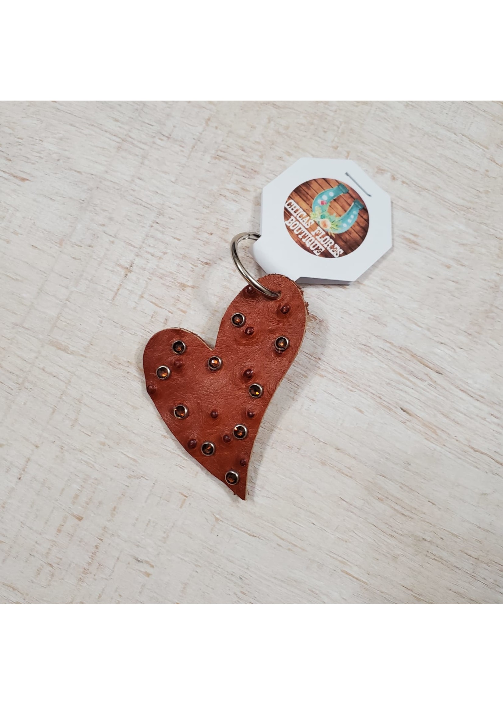 Brown Heart Leather Keychain