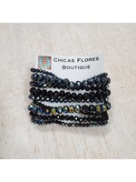 Iridescent Black Bead Bracelet Stack