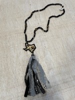 Black Texas Tassel Long Beaded Necklace