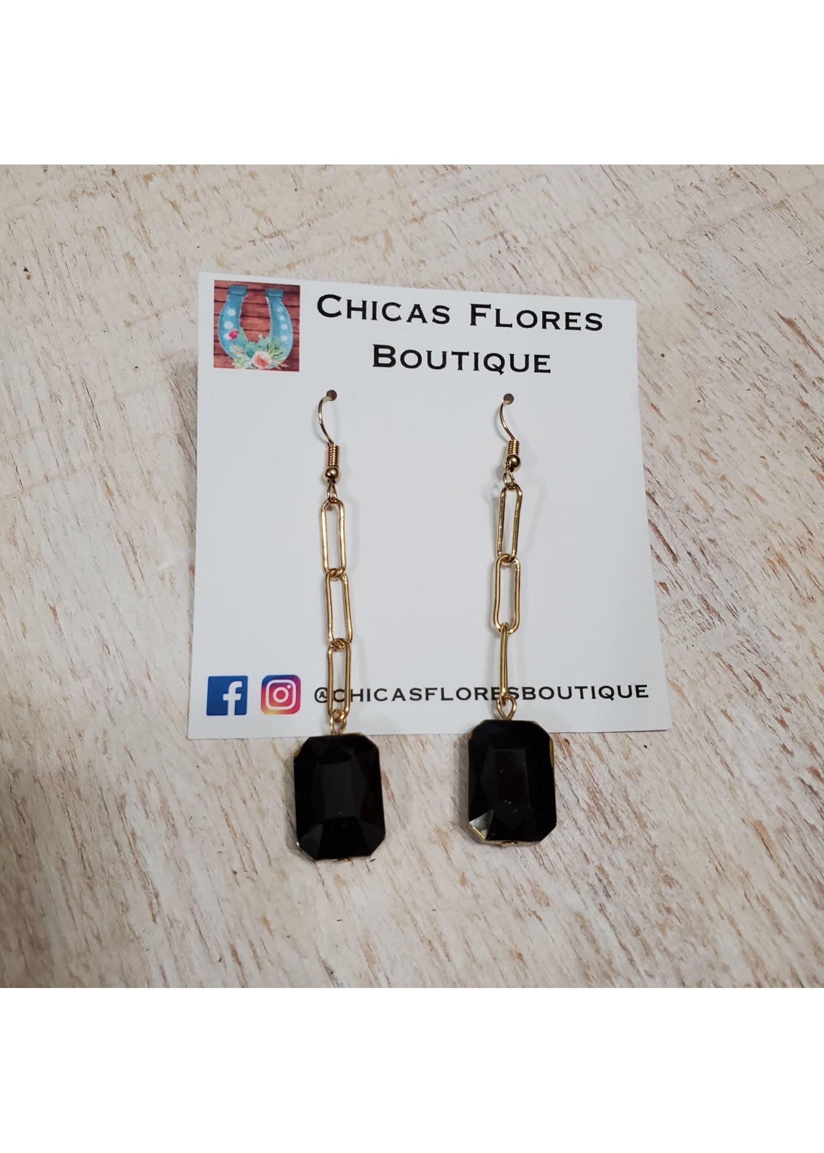 Paperclip Black Gem Earrings