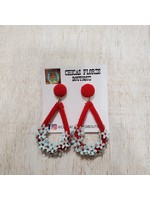 Red Teardrop White Flower Earrings