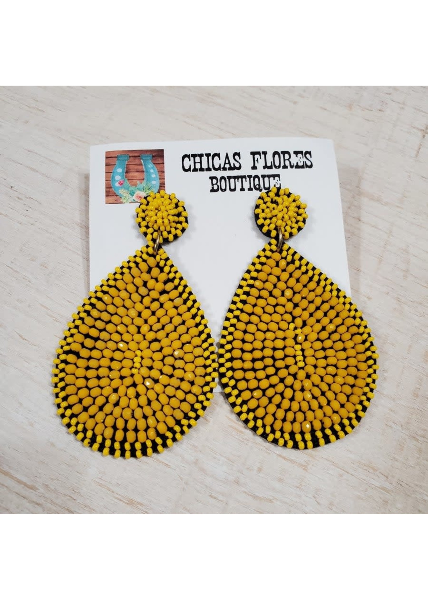 Yellow Bead Teardrop Earrings