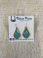 Aqua Glitter Teardrop Earrings