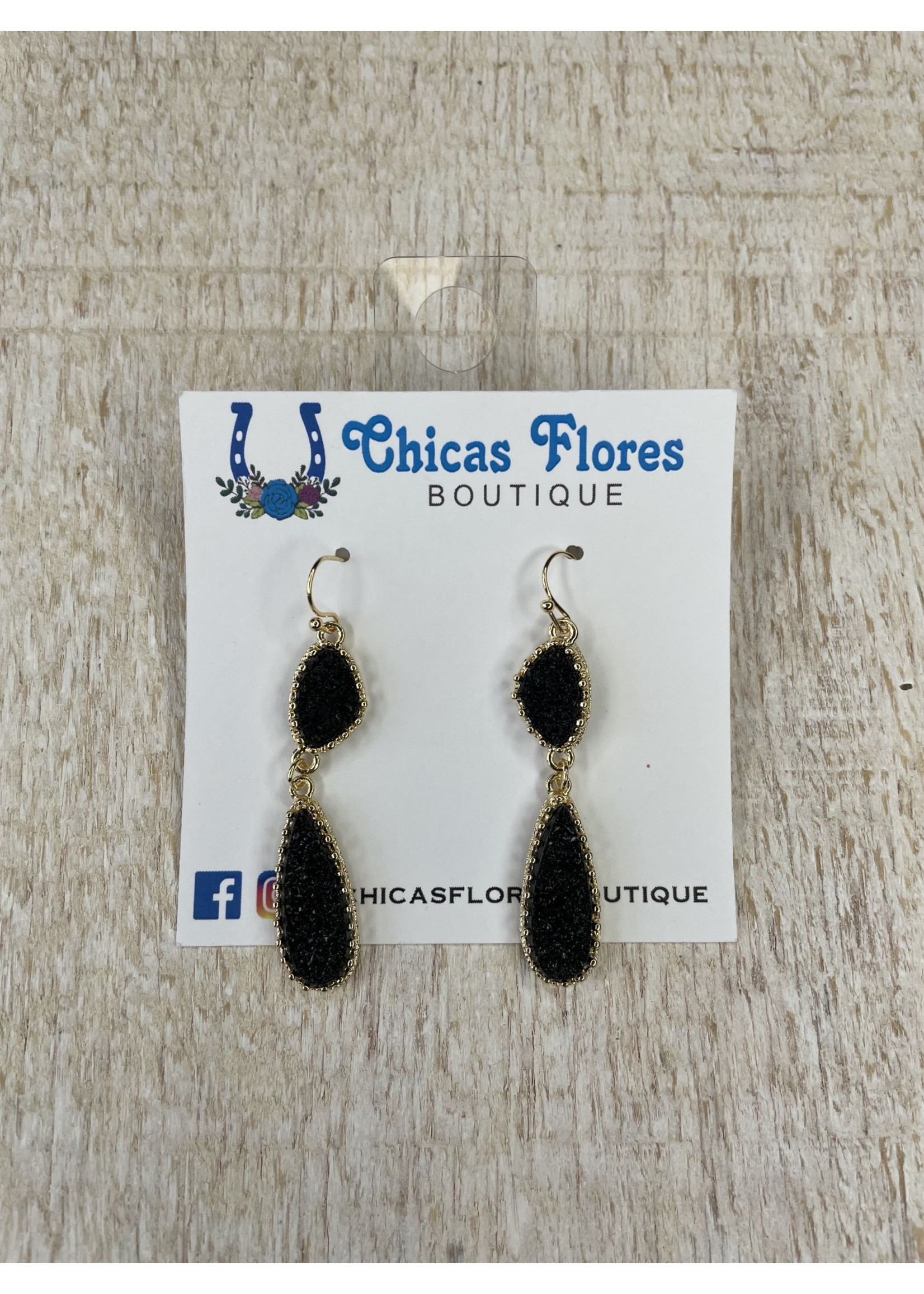 Black Druzy Dangle Earrings