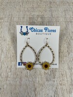 Druzy Sunflower Gold Teardrop Earrings