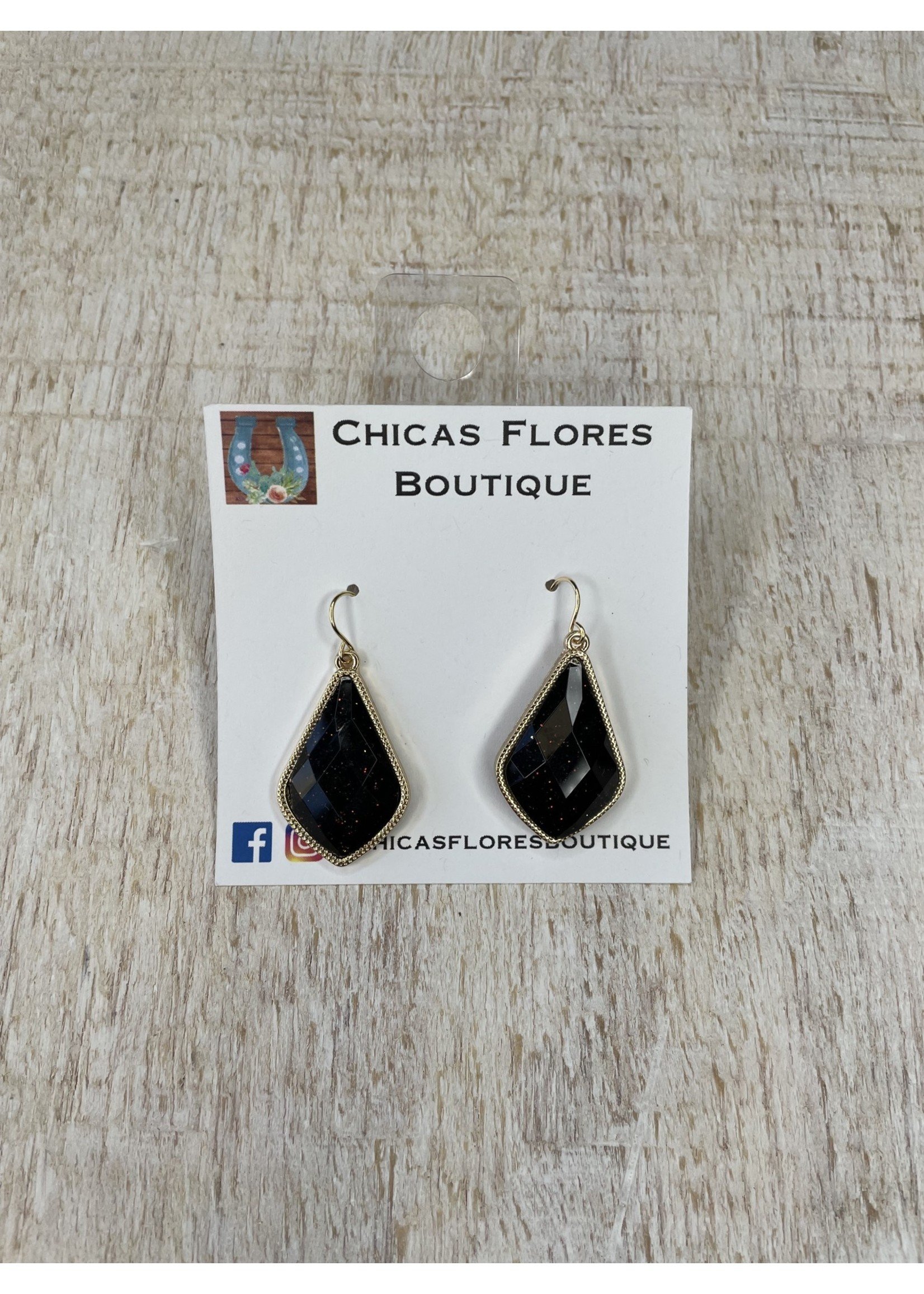 Black Glitter Teardrop Earrings