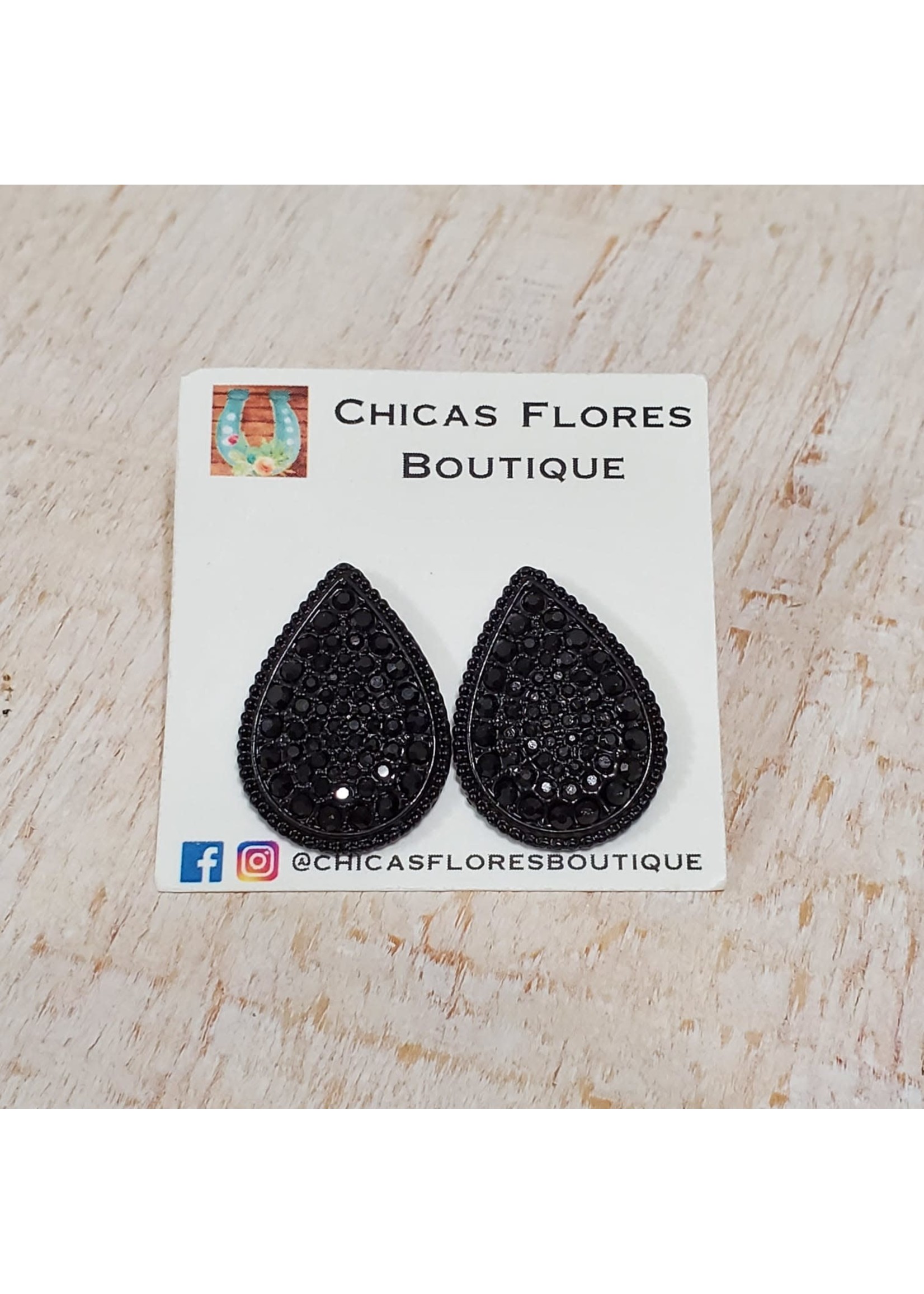 Black Crystal Teardrop Studs