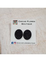 Black Oval Crystal Studs