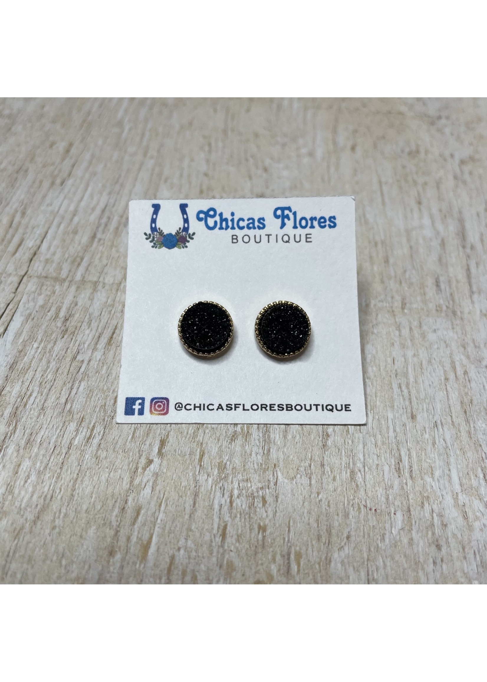 Black Round Druzy Studs