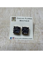 Dark Gray Glitter Studs with Gold Trim