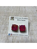 Fuchsia Studs with Gold Trim