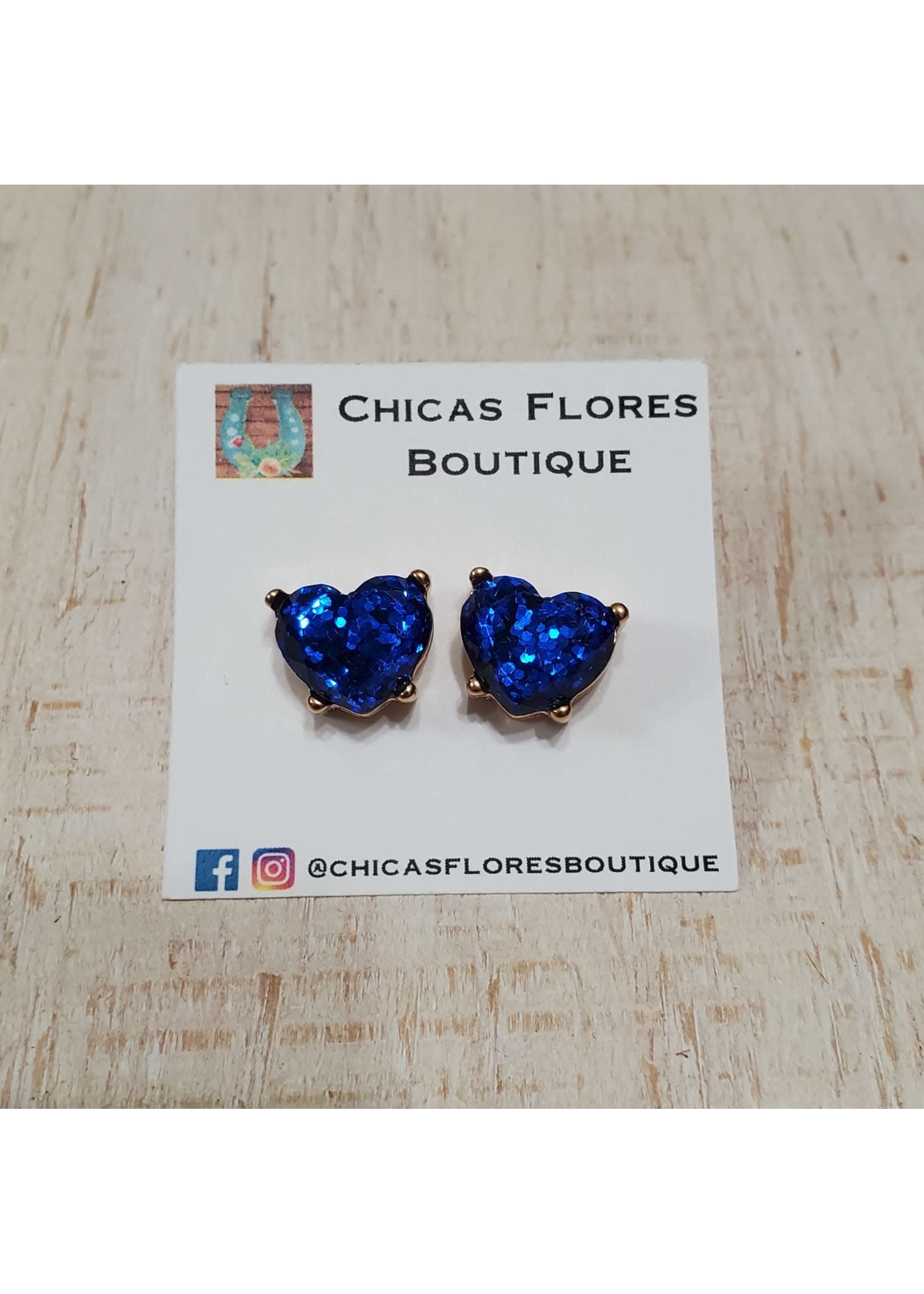 Blue Glitter Heart Studs