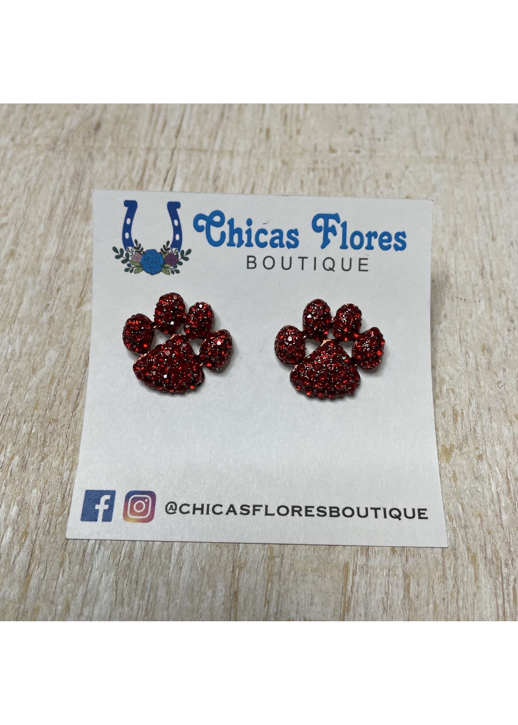 Red Paw Print Studs