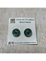 Teal Glitter Round Studs