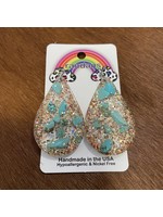 Brown Glitter Teardrop with Turquoise Stones Earrings
