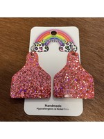 Pink Glitter Cow Tag Earrings