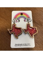 Texas Red Glitter Wood Earrings