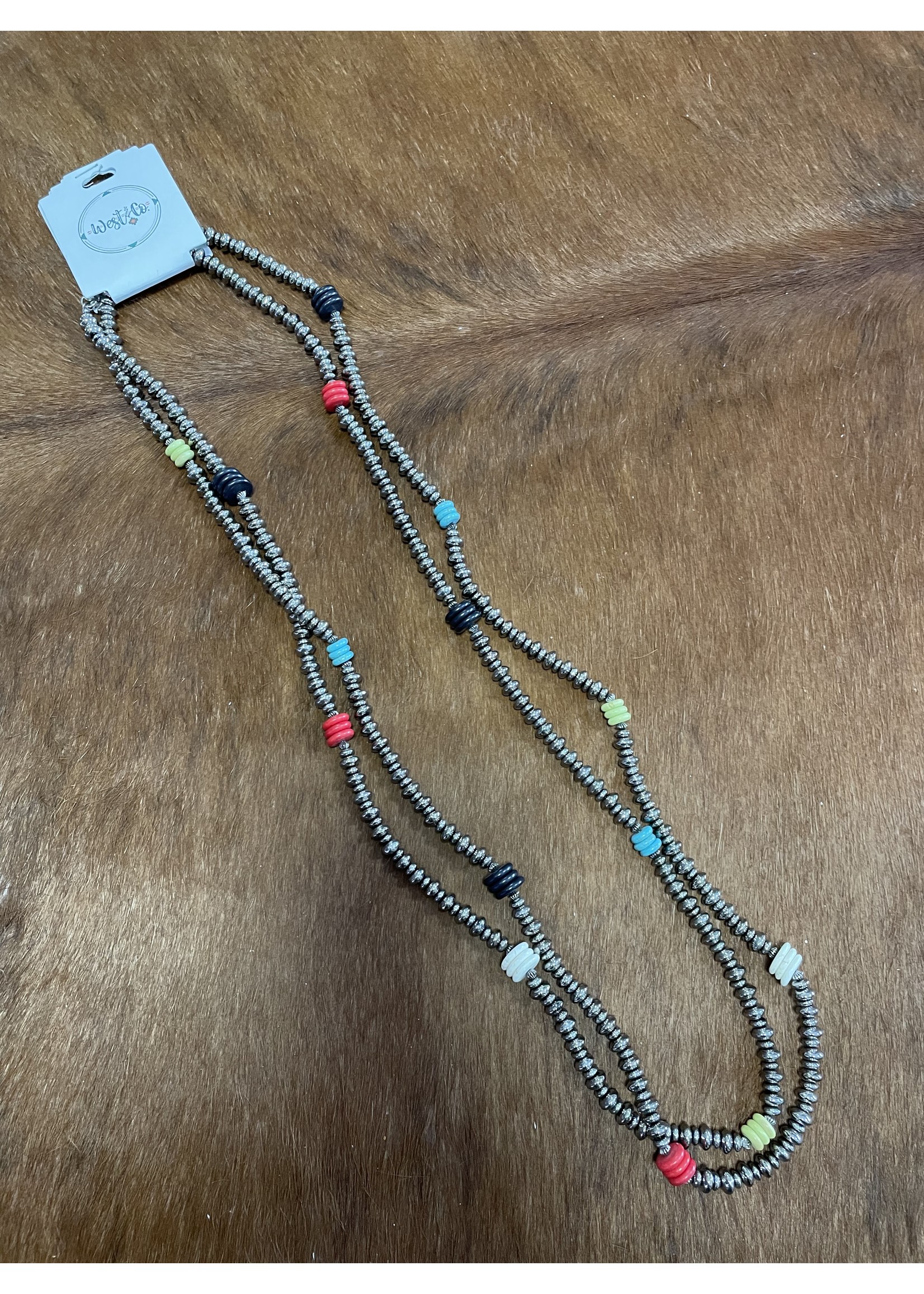 Silver Rondell Bead Necklace with Multi-Color Bead Accents