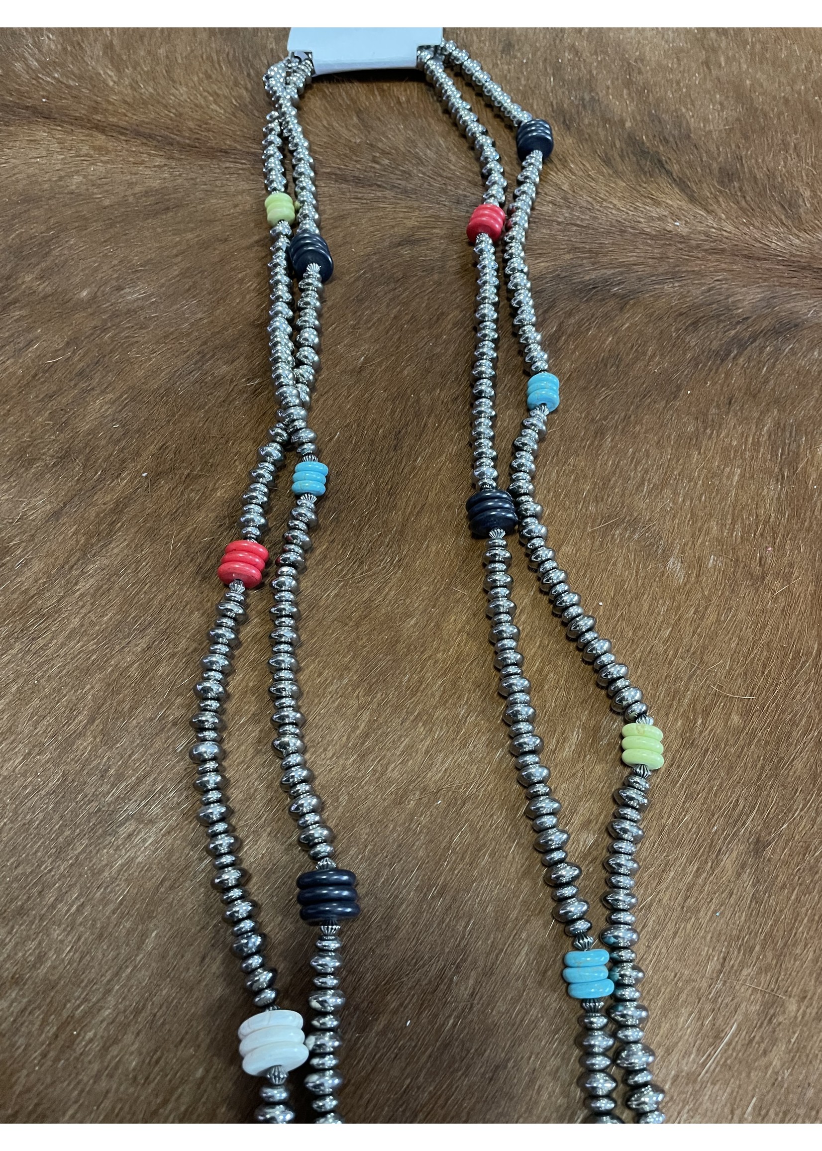 Silver Rondell Bead Necklace with Multi-Color Bead Accents