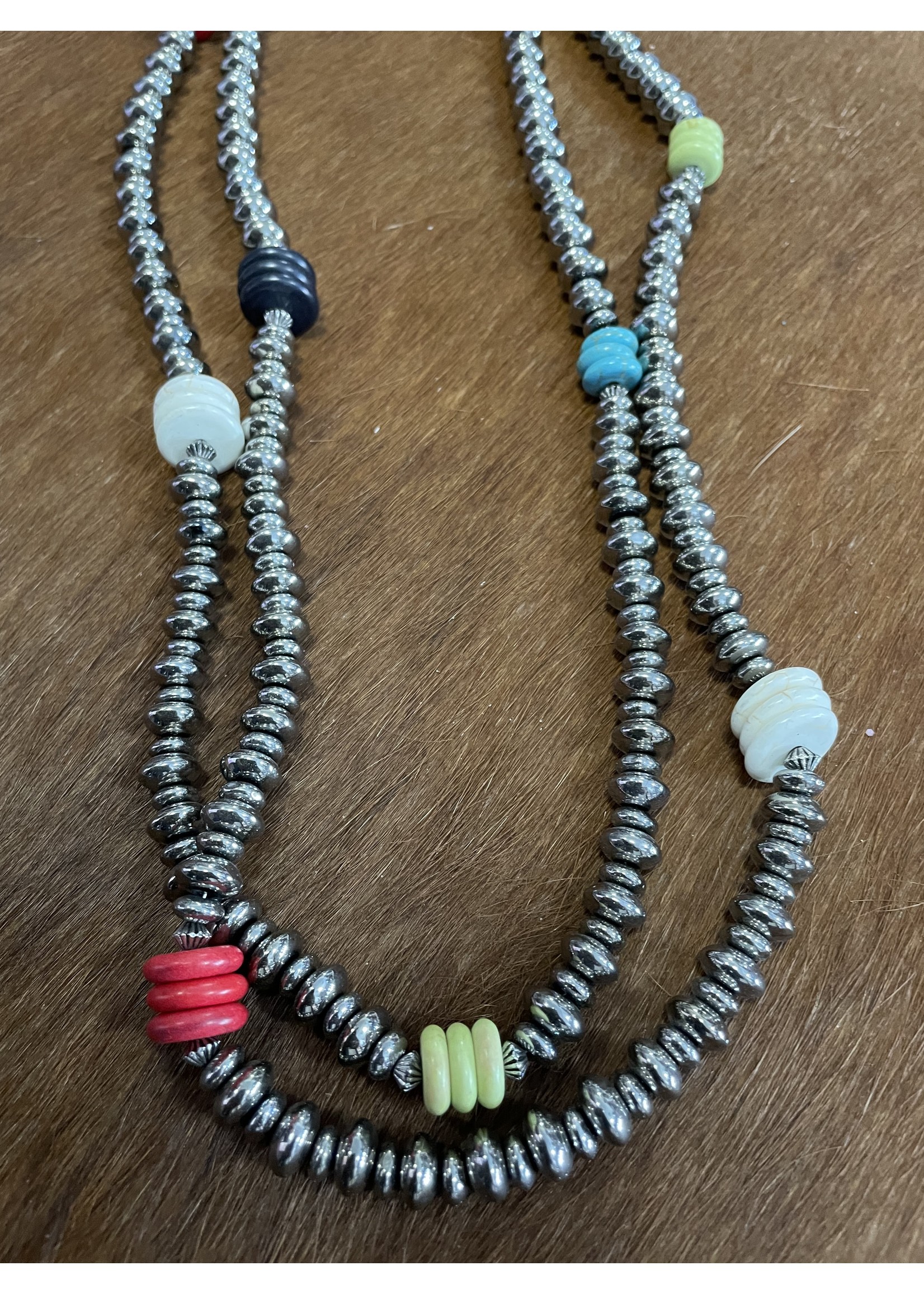 Silver Rondell Bead Necklace with Multi-Color Bead Accents