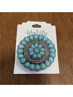 Round Burnished Silver and Turquoise Flower Concho Pin