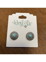 Silver Flower Studs with Turquoise Accent
