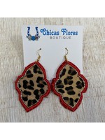 Red Bead Leopard Earrings