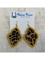 Yellow Bead Leopard Earrings