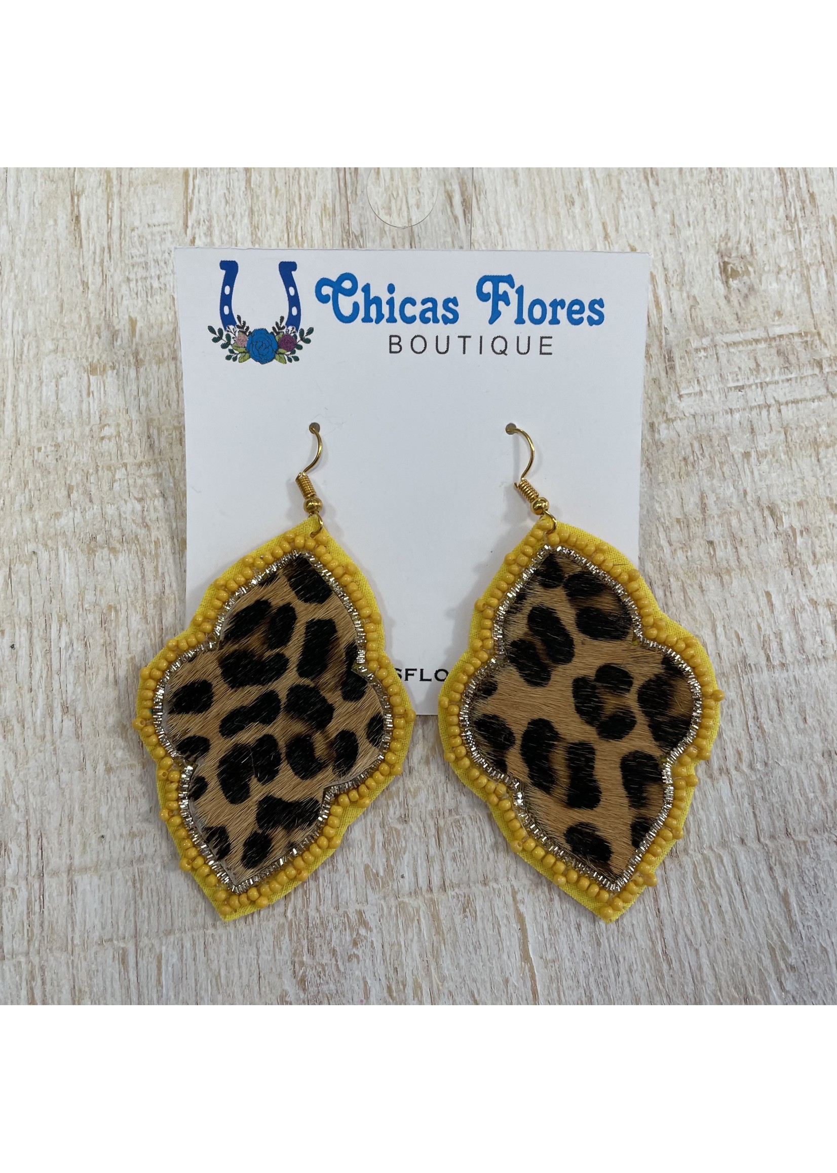 Yellow Bead Leopard Earrings