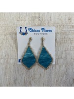 Marble Teal Teardrop w/Gold Trim Earrings