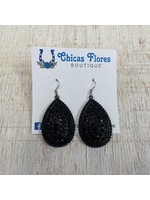 Black Teardrop Rhinestone Earrings