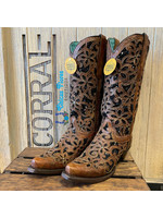 Ladies Tan/Black Inlay & Embroidery & Studs Boots