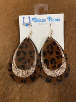 Leopard Glitter Teardrop Earrings