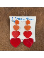 3 Red Hearts Earrings